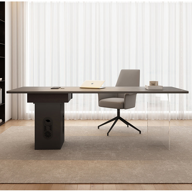 Sintered Stone Top Desk with Power Strip and Acrylic Legs, 29.5" H x 63" W x 27.6" D