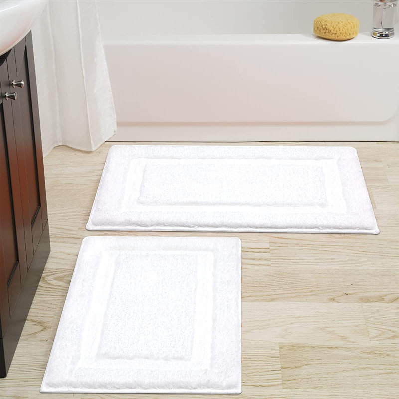 Super Soft Bath Rugs Set Of 2 Pieces 20X32 Inch Bath Mat For Bathroom Rug Non Slip Plush Bath Rug Absorbent Bathroom Rug Set Washable, White