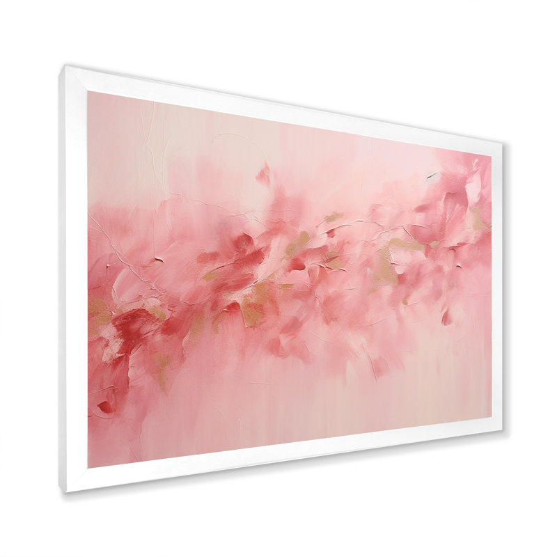 Art mural abstrait doré et rose rivière II - Fuschia, H 16 po x l 32 po x P 1 po, Cadre simple blanc