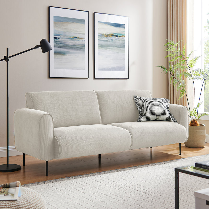 213.2Cm Round Arms Sofa, Beige