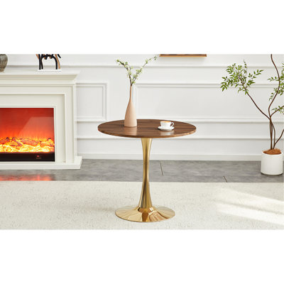 Table de salle à manger ronde, table tulipe ronde de 31,5 po avec plateau de table épaissi et piédestal en métal, table de bistro moderne Mid-Century pour la cuisine, les petits espaces, le salon et le café (faux bois)
