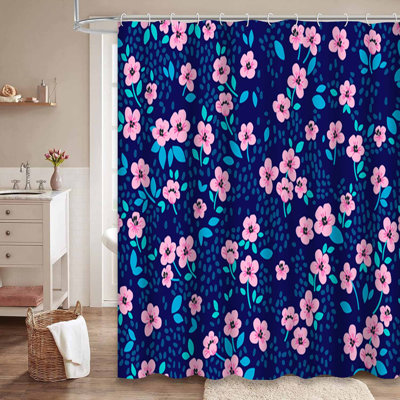 Rideau de douche à motif floral rétro avec 12 crochets