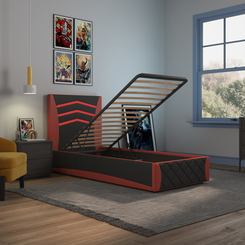 Cyrelle Upholstered Ottoman Storage Bed, Red