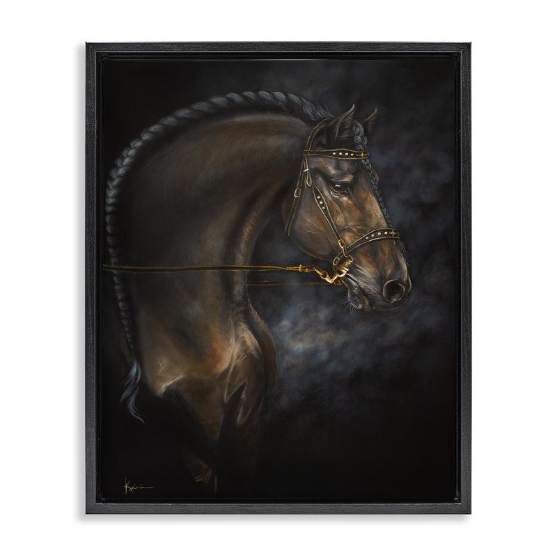 Cheval hippique expressif dans un cadre flottant, design par Lindsay Kivi Fine Art, Cadre flottant noir de jais