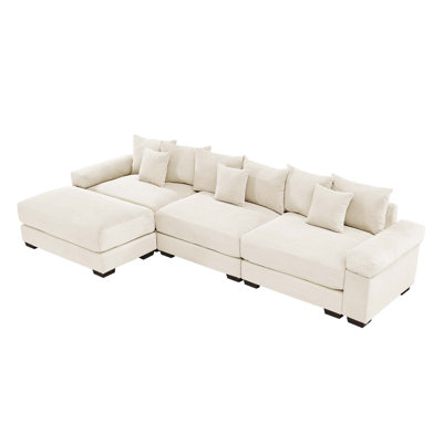 130" Oversized Cloud Modular L-Shape Sectional Couch, Soft Corduroy Fabric,With Chaise Deep Seat Wide Armrest Ergonomic Design 9 Pillows Easy Assembly,for Living Rooms,Bedroom