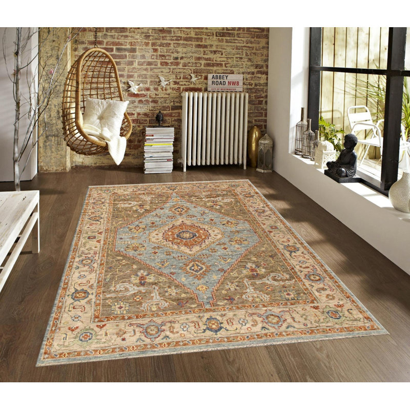 Tapis oriental brun / bleu / rouge en laine / coton 9 pi 3 po x 11 pi 10 po Brutus