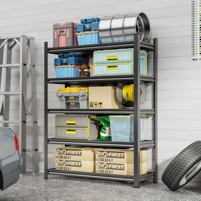 Garage Five Storey Shelf, Capable Of Accofafaodating 2500 LBS, Adjustable Metal Shelf, Black, Requires Assembly, 71.2 "H X 47.24"L X 23.62 "D