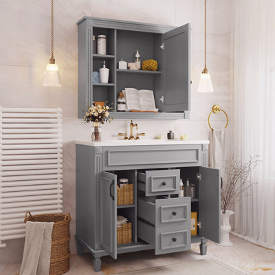 Meuble-lavabo 36 po avec lavabo supérieur et armoire à miroir