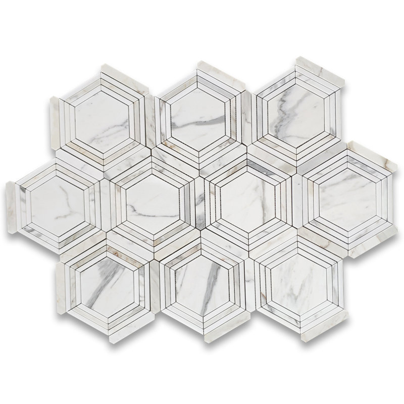 Calacatta 9" x 8" Marble Mosaic Tile, White/Gray