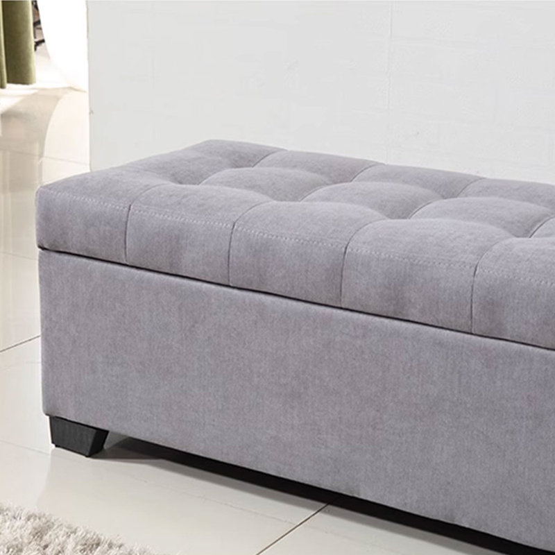 Long banc de rangement en tissu gris, Gris
