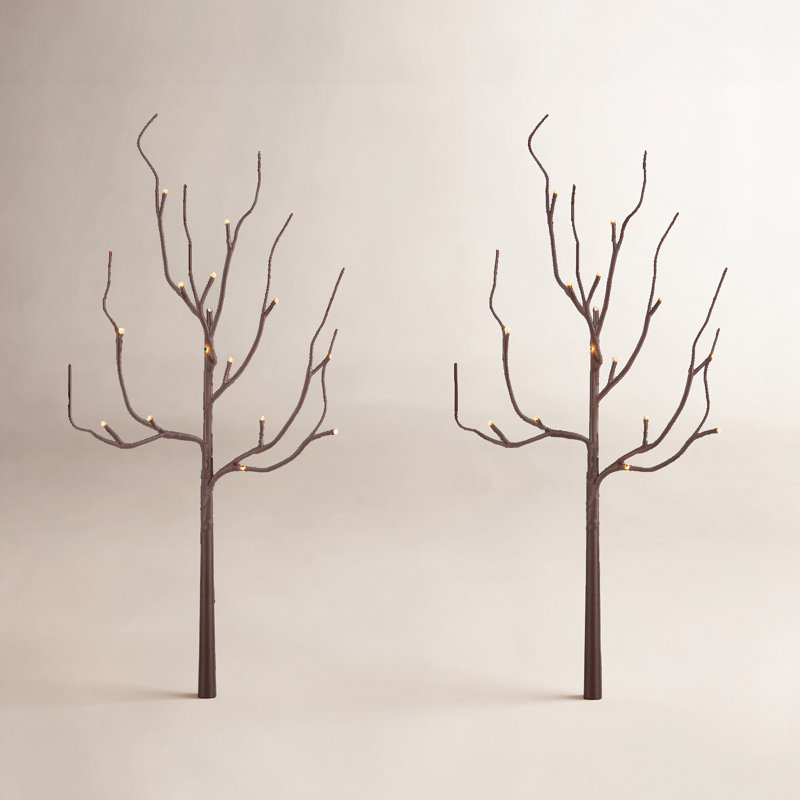Set of 2 27in Brown LED Branches with Timer, Battery Operated