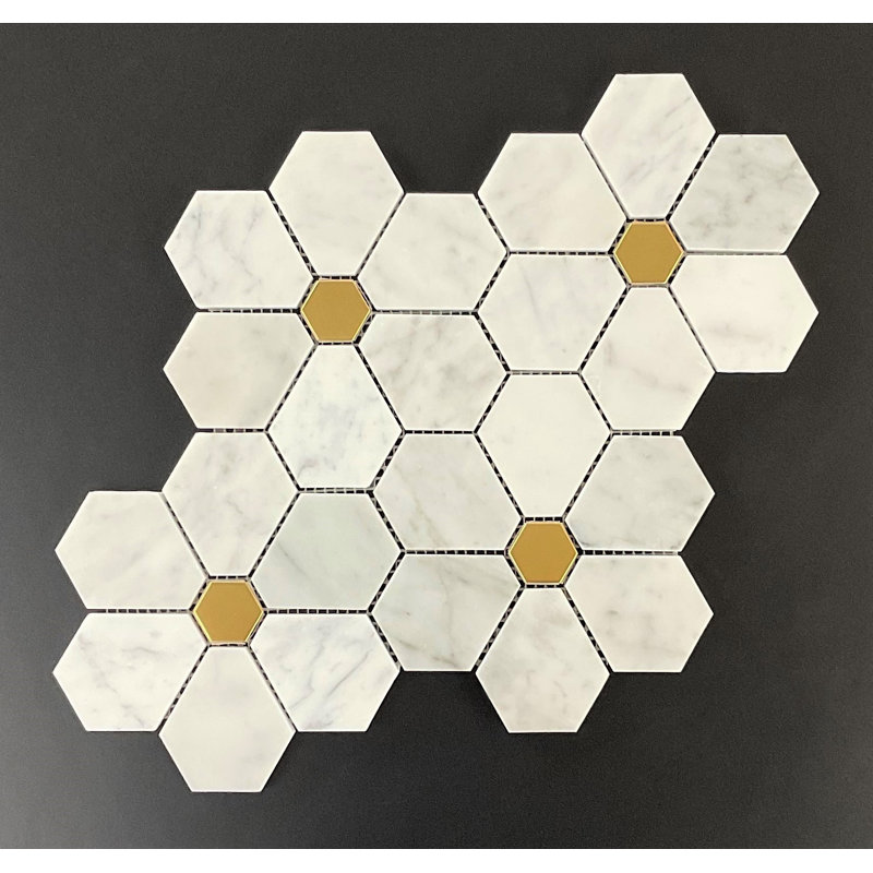 MFL Flowers Pattern Marble & Metal Novelty Mosaic Wall and Floor Tile