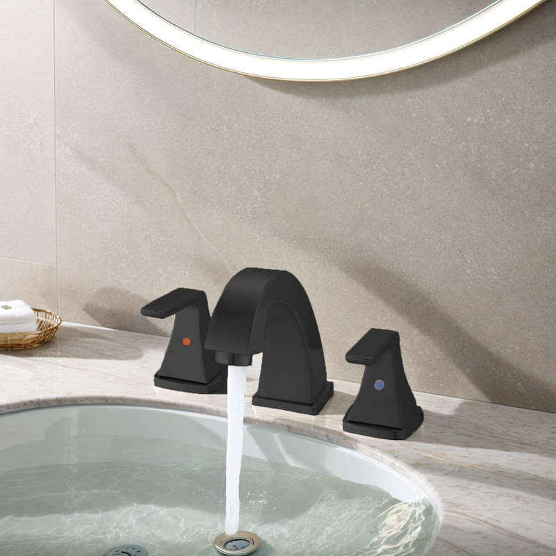 Robinet de salle de bain à 2 poignées avec bonde escamotable, Noir mat