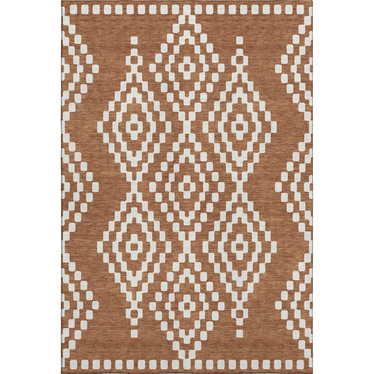 Premium Machine Washable Prisco Terracotta Rug
