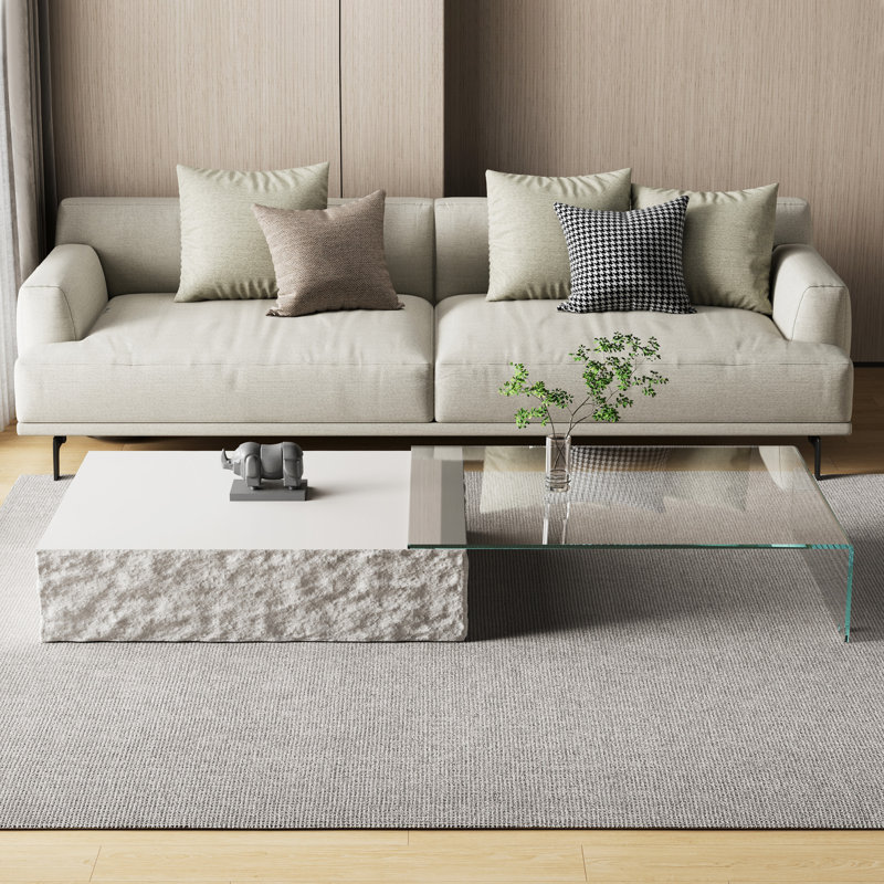 Expandable Storage Coffee Table With Transparent Glass.