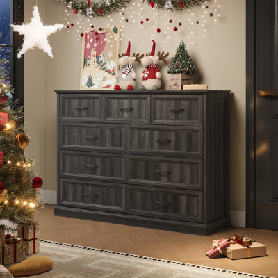 Hava 55.1"w Farmhouse 9 Drawer Dresser, Wood Chest Of Drawers With Anti-tip Design For Bedroom by Ophelia & Co.