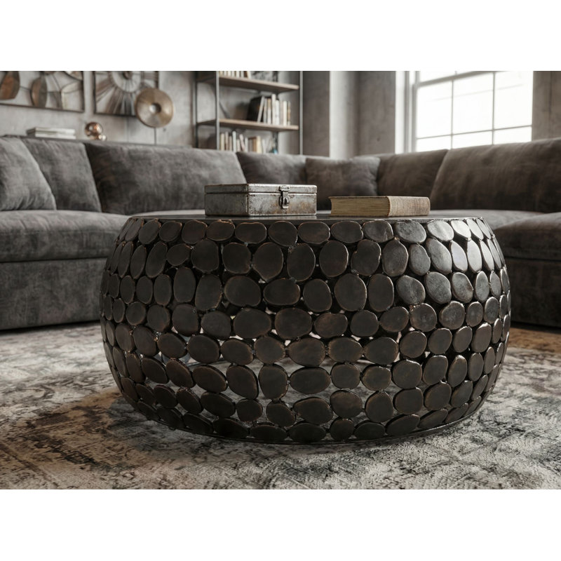 Round Black Marble Coffee Table with Aluminium Base
