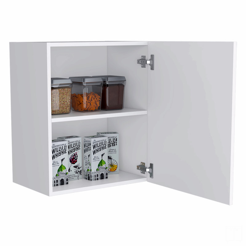 20" Wide One-Door  And Two Shelves Wall Cabinet, White