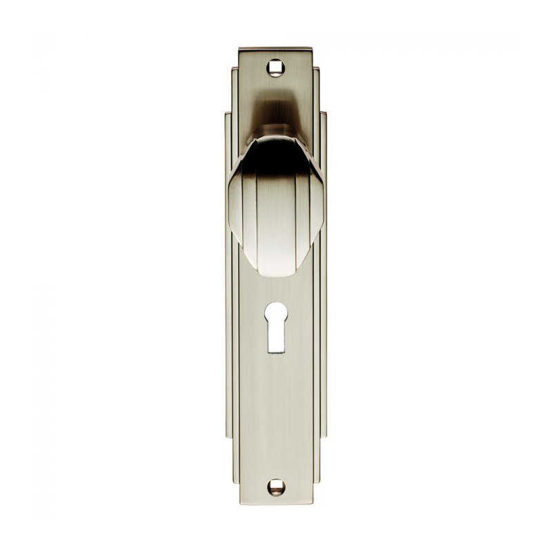 Art Deco Lock Door Handle, Satin Nickel