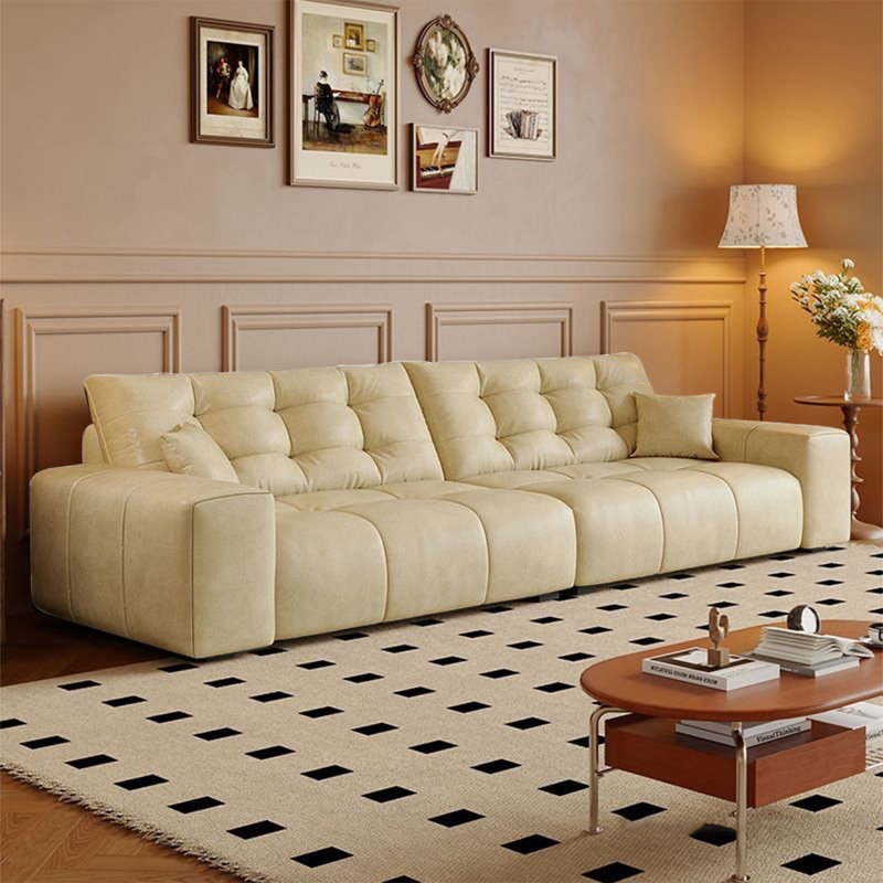 Coussin beige modulaire en similicuir, H 31,5 po x l 118,11 po x P 31,5 po, Beige