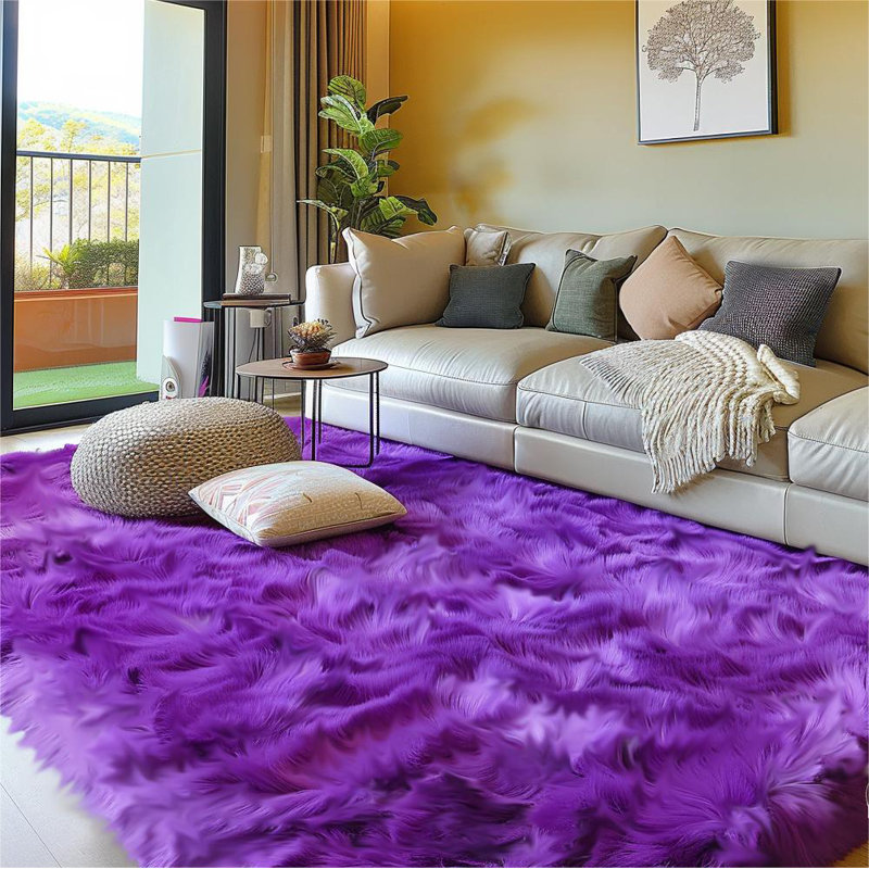 Tapis mauve en polyester tissé à la machine de couleur unie Rhonda, Rectangle 7 pi 3 po x 9 pi 10 po