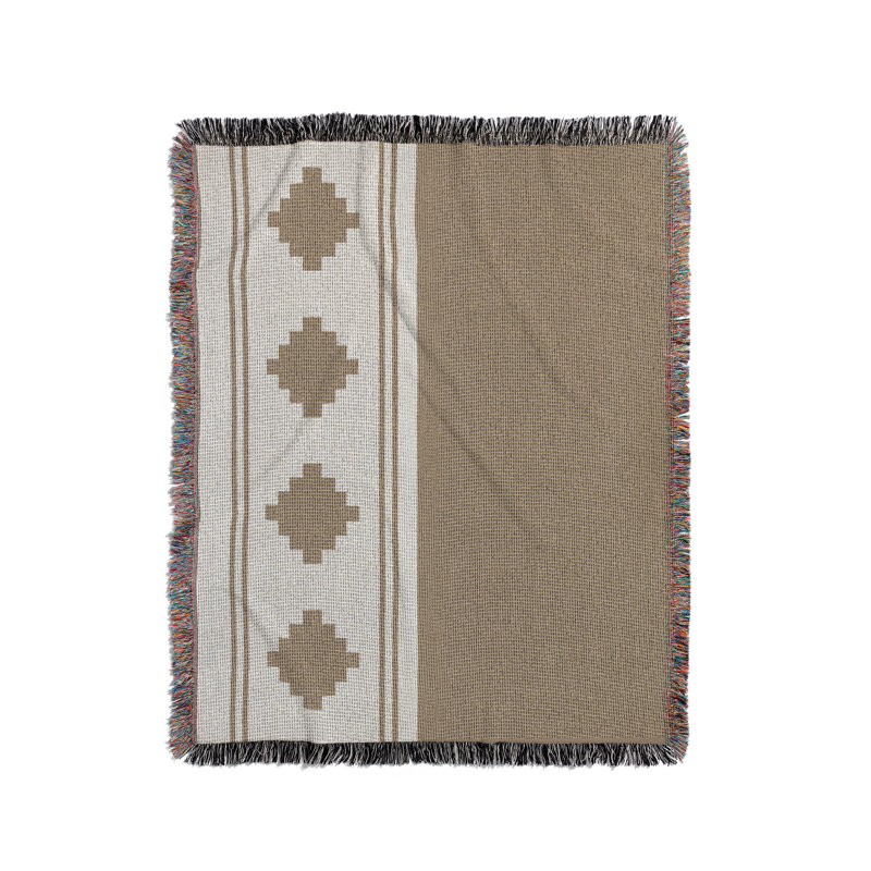 Jeté en mélange de coton Ector South Western, Beige / blanc cassé, L 60 po x l 50 po