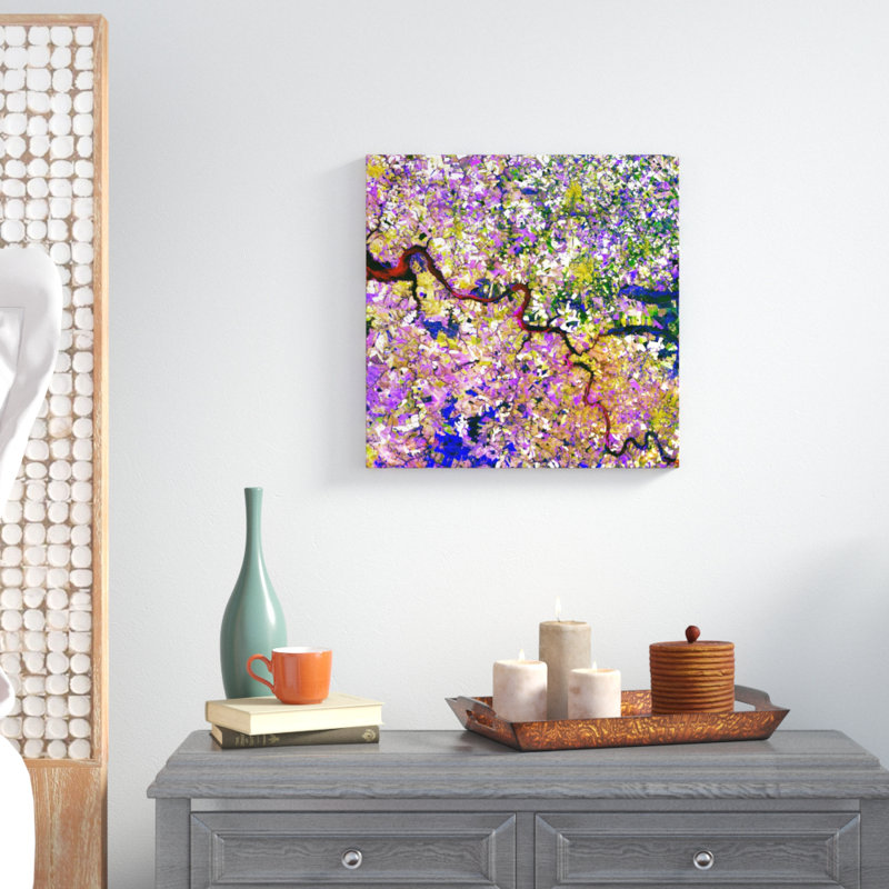 Tessera Mosaic Framed Abstract Canvas Art in Green, Purple, and Blue
