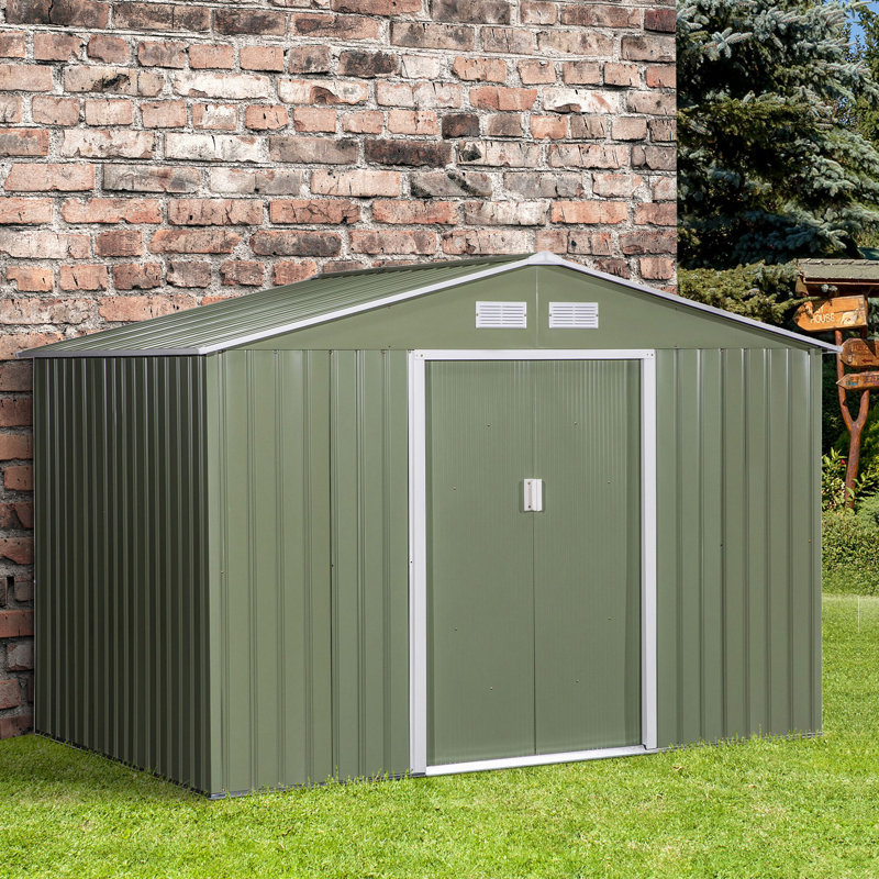 Outsunny 11' x 13' Outdoor Storage Shed, Garden Tool Metal Shed with Foundation Kit, Double Lockable Door, Air Vents and Sloping Roof, for Backyard, Patio, Lawn, Dark Gray