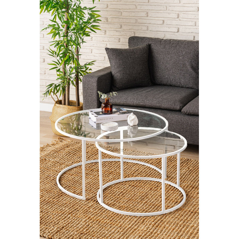 Modern Coffee Table with 100% Tempered Clear Glass Top, Sturdy Metal Frame & Legs (0.6 in) | Elegant White & Transparent Design | Perfect for Living Room or Lounge Area