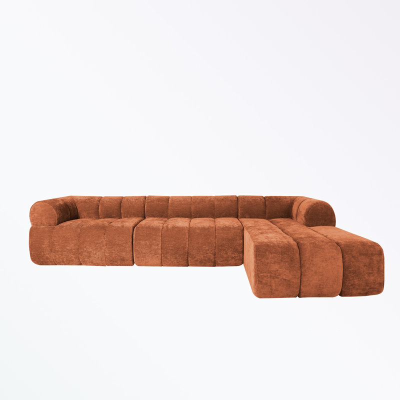 Canapé modulaire en forme de L Boneless avec éponge et méridienne haute densité, Mélange de polyester orange
