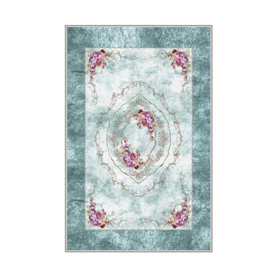 Premium Woven Area Rug (1.6 x 2.6 Feet), 100% Polyester, 0.3 in Pile Height | Antibacterial, Non-Slip PVC Dot Underside | Machine Washable, 3D Digital Print | Ideal for Living Room, Bedroom & Entryway Decor