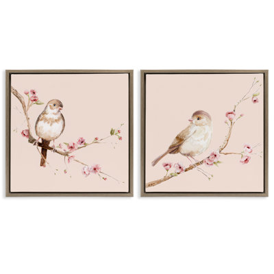 Ensemble de cadres flottants 2 pièces Sweetest Brown Birds Branch, design par Lisa Wehmeyer