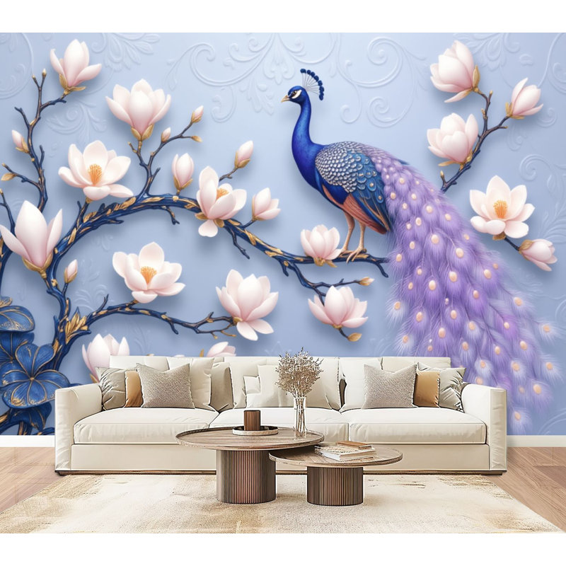 Papier peint auto-adhésif Peacock Peacock Elegant Peacock Magnolia Blossom, L 96 po x l 69 po
