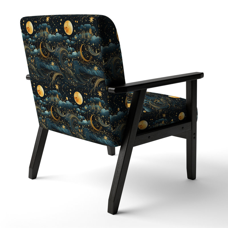 Blue Celestial Boho Pattern - Upholstered Bohemian Arm Chair, Blue Accent Chair