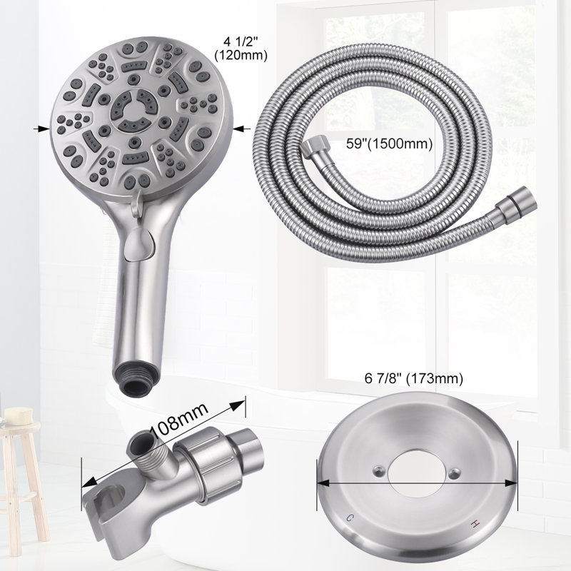 Robinet de douche à poignée simple à 7 jets 1,8 gallons par minute avec pomme de douche amovible, Nickel brossé