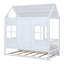 Lit simple en bois avec couchette - Lit de jour pour enfant en pin massif blanc avec toit et fenêtres-298186236