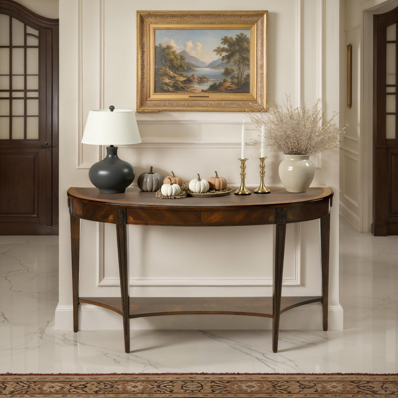 Astor 54"W Demilune Console Table, Olive Ash Burl