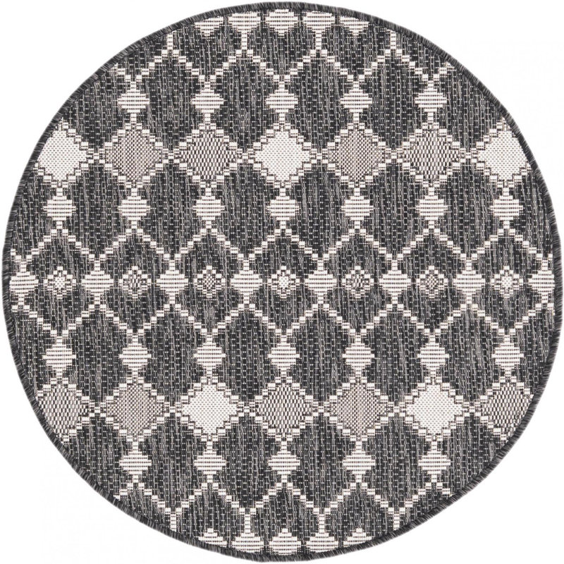 Charcoal Traliccio Indoor/Outdoor Trellis Rug, Round 4'