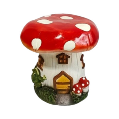 Red Mushroom Shaped Decorative Stool, 13.4X12.6X12.6In Resin House Garden Stool For Courtyard, Lawn Decoration, Resin Sculpture & Fairy Forest Base