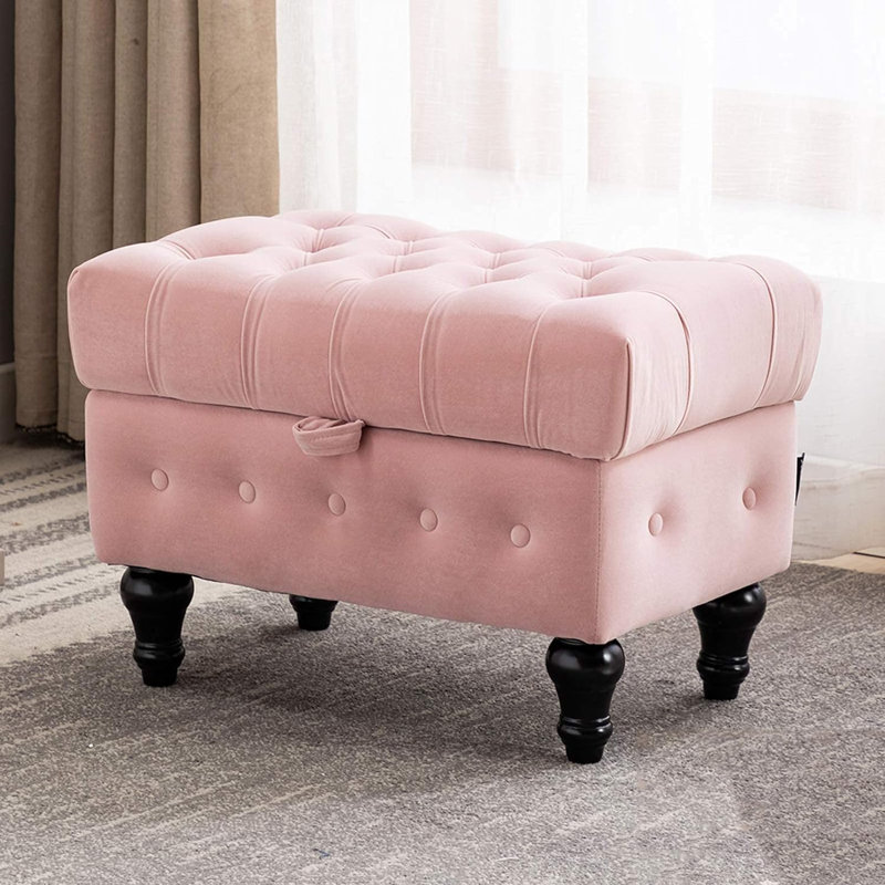 Eman Upholstered Ottoman, Pink