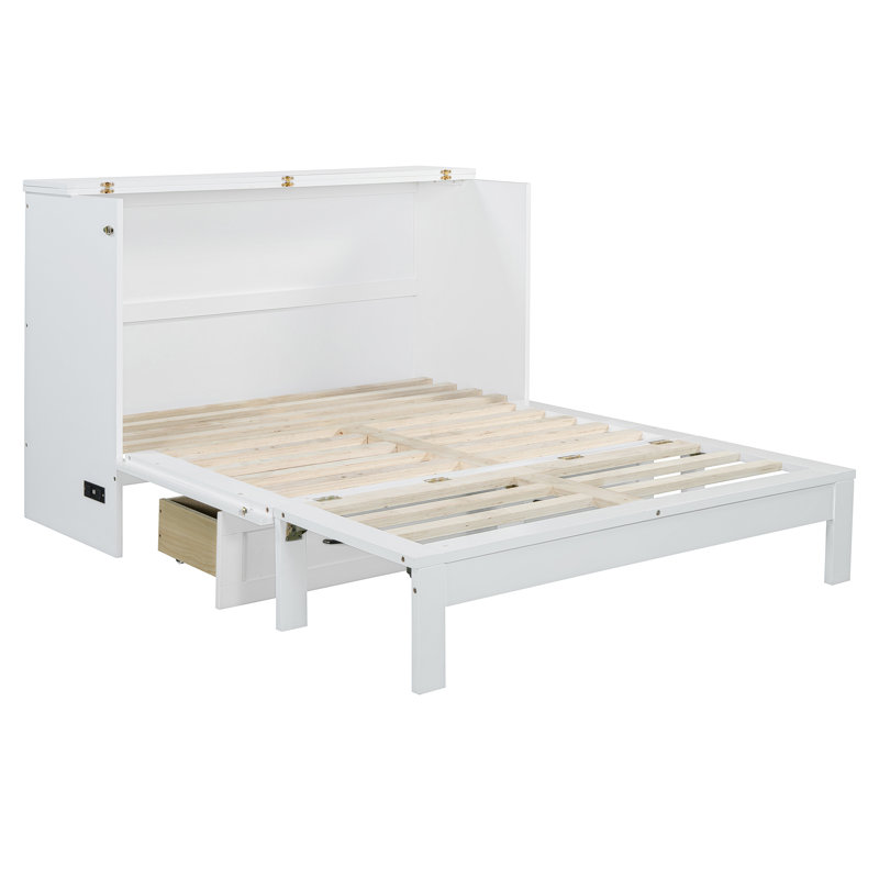 Lit escamotable double avec grands tiroirs, blanc, Blanc