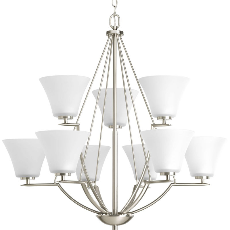 Lustre à niveaux ombrés 9 lumières Karla, Nickel brossé