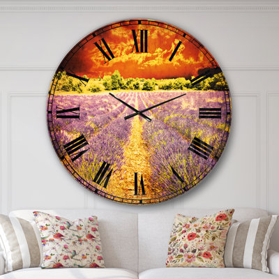 Magnifique champ de lavande et coucher de soleil - Horloge murale traditionnelle