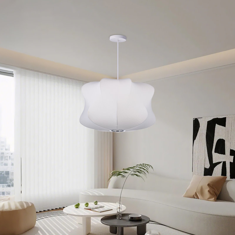 Luminaire suspendu blanc minimaliste en tissu pour le salon, H 11,02 po x l 23,62 po x P 23,62 po