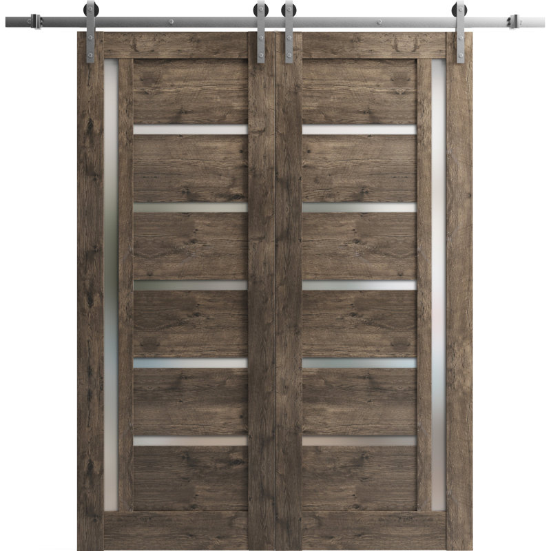 Porte de grange à panneaux en bois Quadro sans trousse de quincaillerie d'installation, Chêne cognac, 48 po x 80 po