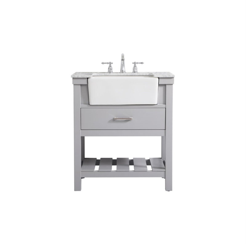Pelaghia 30'' Single Bathroom Vanity with Marble Top, Gray