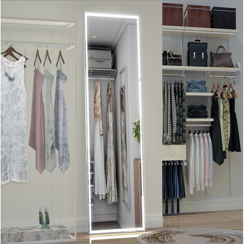 Extra Large LED Bathroom Mirror With 3 Color Aluminum Framed Wall Mirror Full Body Mirror With Lights, Vertical Horizontal Hanging Aluminum Framed Mirror For Bedroom Living Room, Silver, 84X36 Inches