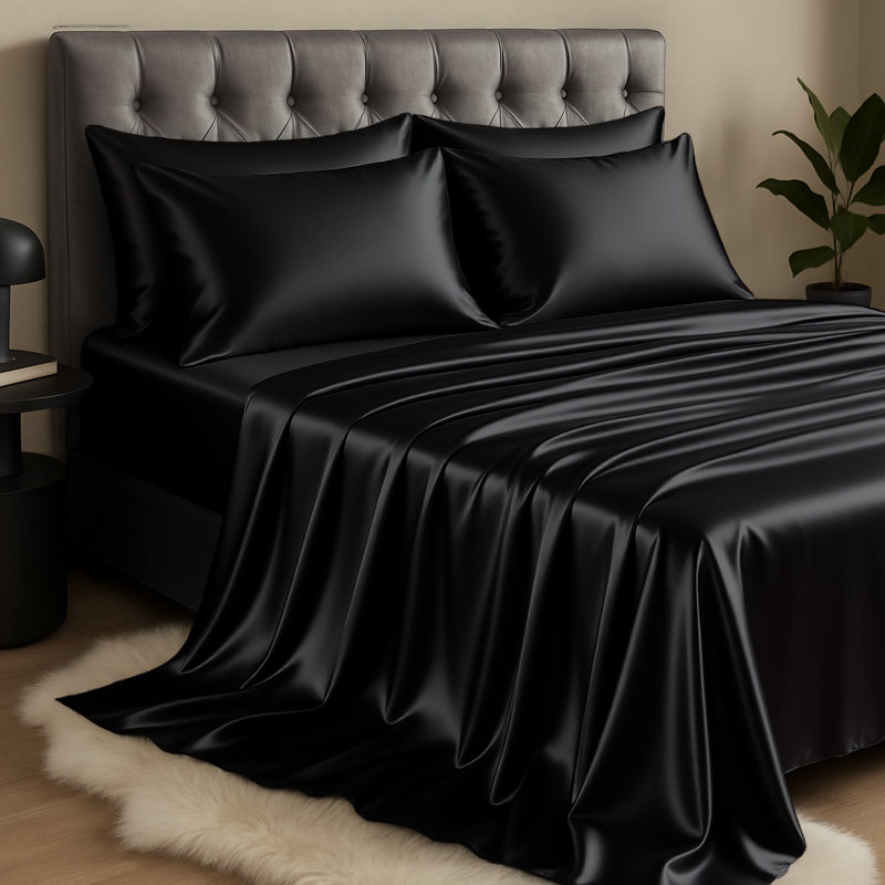 Mulberry Silk Flat Sheet, Single (3'), Black