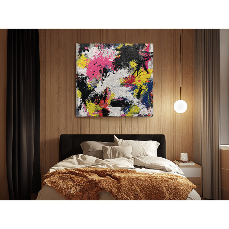 Reproduction d'art moderne sur toile éclaboussée de peinture moderne, reproduction multicolore colorée pour la maison, blanc rose jaune, reproduction d'art sur toile, reproduction d'art