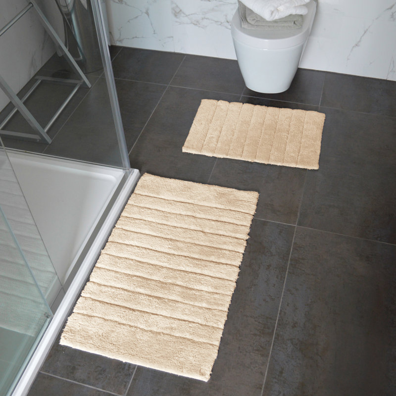 Shiwanda Ribbed Two Piece Bath Mat Set, Stone
